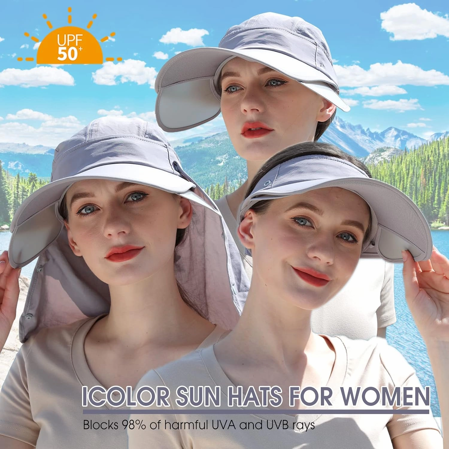 icolor Sun Hats for Men Women Retractable Wide Brim Fishing Hat Summer UPF 50  Sun Protection Cap Outdoor Travel Beach Hat