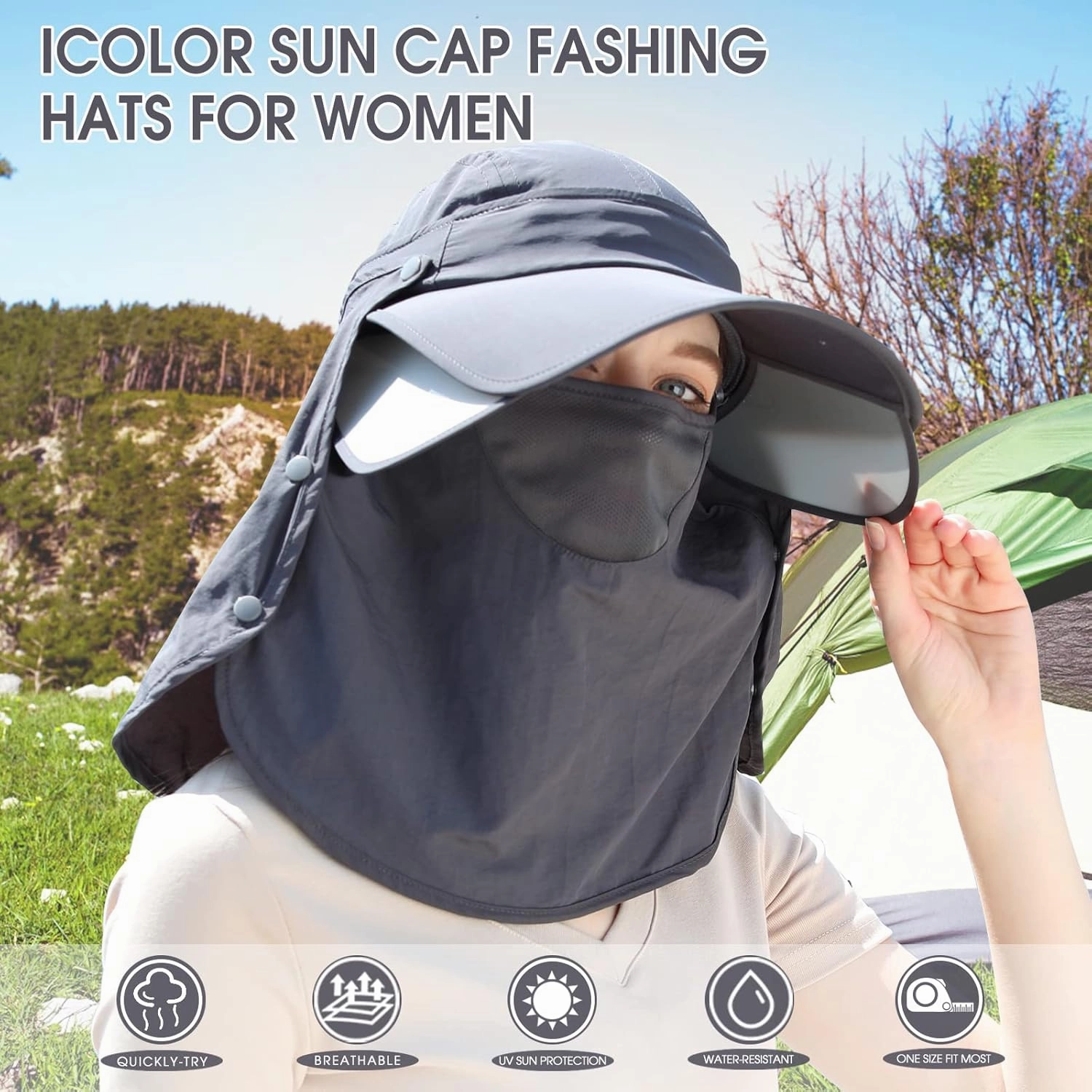 icolor Sun Hats for Men Women Retractable Wide Brim Fishing Hat Summer UPF 50  Sun Protection Cap Outdoor Travel Beach Hat