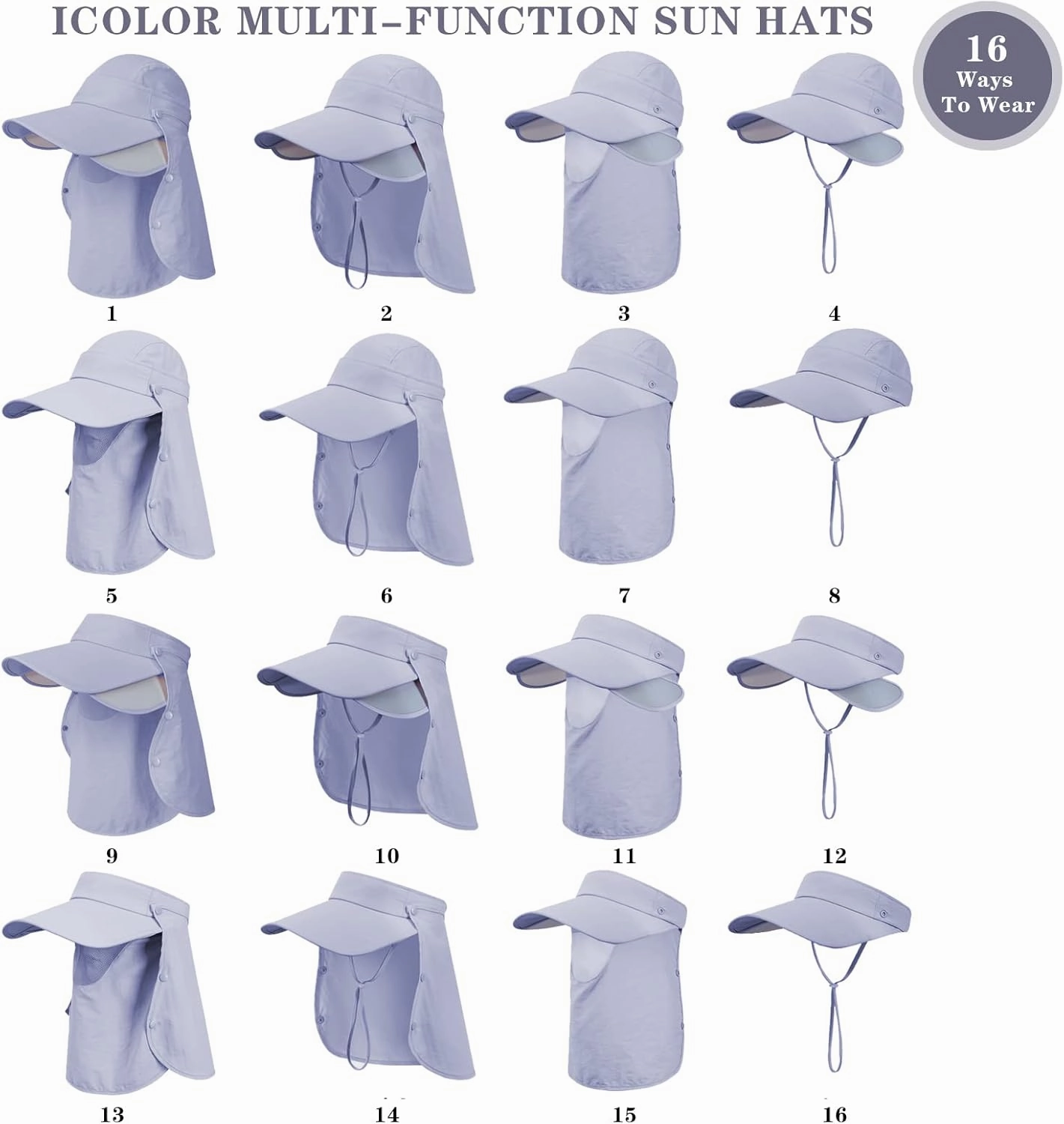 icolor Sun Hats for Men Women Retractable Wide Brim Fishing Hat Summer UPF 50  Sun Protection Cap Outdoor Travel Beach Hat