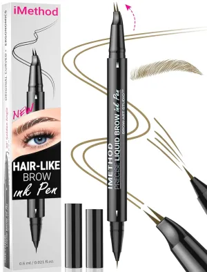 iMethod Curved Eyebrow Pen - Eyebrow Pencil, Brow Pencil 2-in-1 Dual-Ended Microblading Eyebrow Pen with Micro-Fork-Tip and Precise Brush-Tip Create Natural Hair-Like Brows, Last All-Day, Light Brown