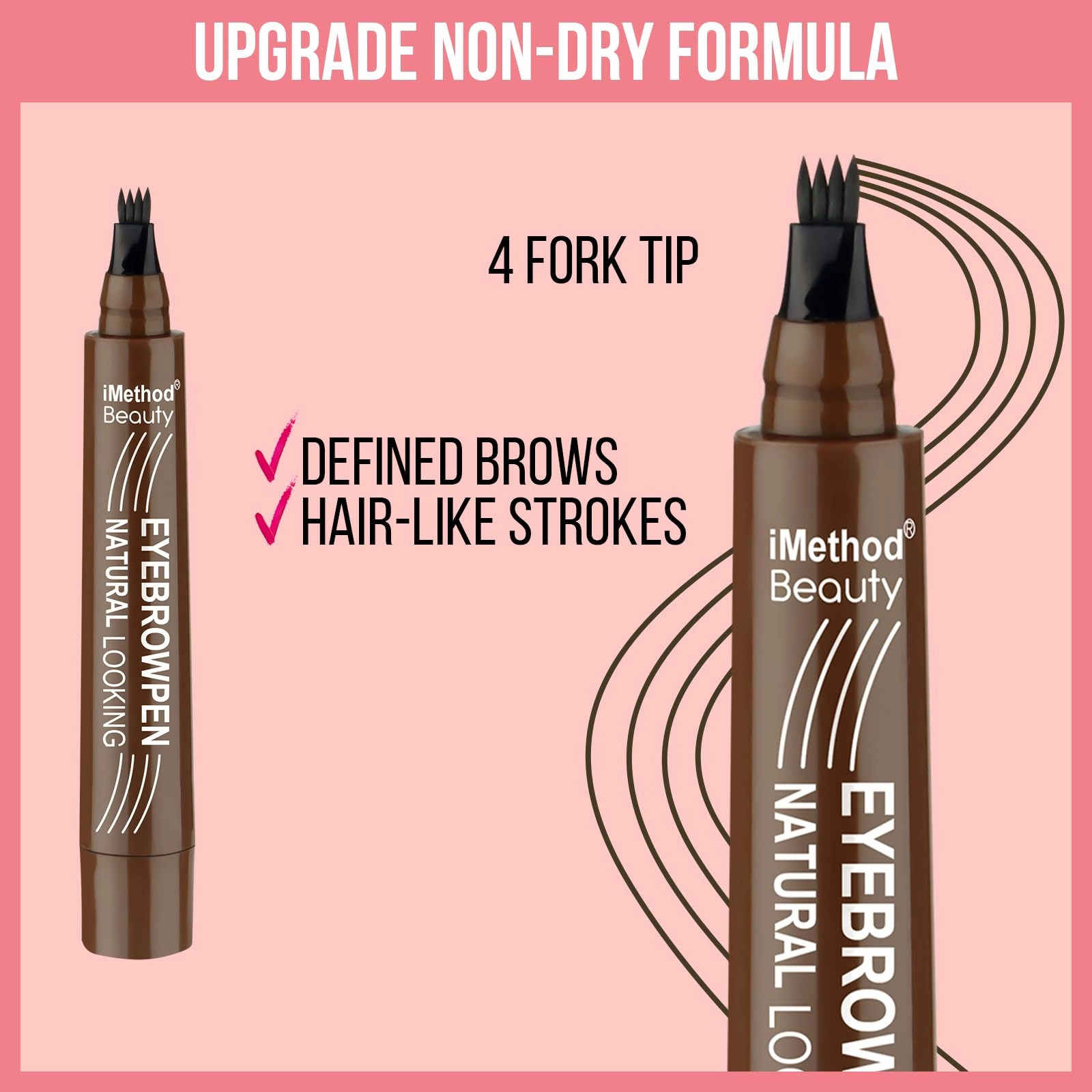 iMethod Microblading Eyebrow Pen - Eyebrow Pencil Magical Upgraded Eye Brow Pencils for Women with 4 Fork Tip & Spoolie Brush for Natural-Looking Hair-Like Defined Brows, Last All-Day, Dark Brown