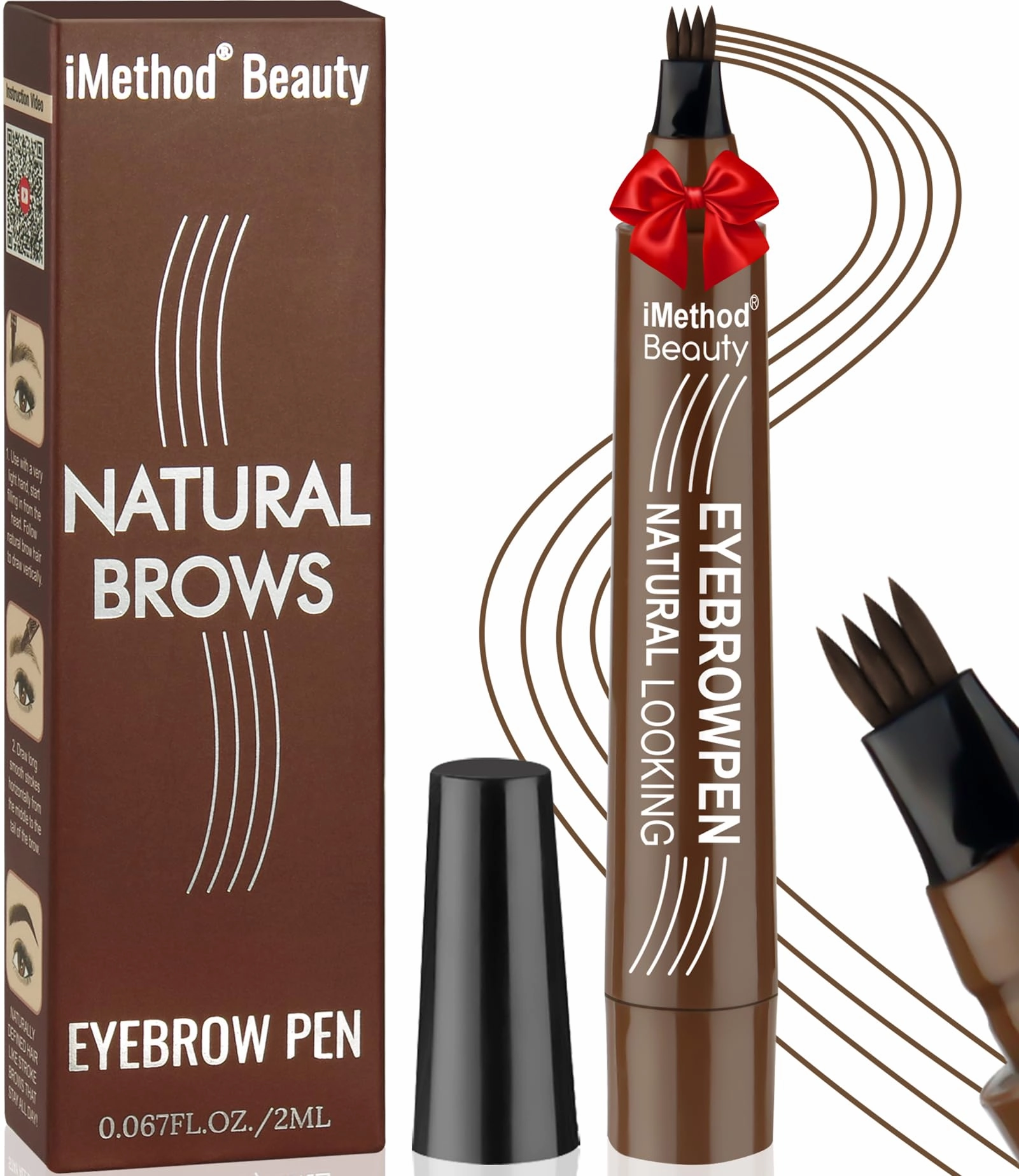 iMethod Microblading Eyebrow Pen - Eyebrow Pencil Magical Upgraded Eye Brow Pencils for Women with 4 Fork Tip & Spoolie Brush for Natural-Looking Hair-Like Defined Brows, Last All-Day, Dark Brown