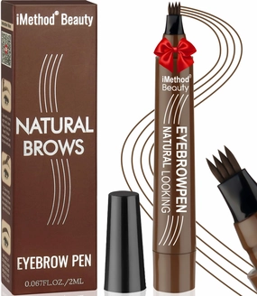 iMethod Microblading Eyebrow Pen - Eyebrow Pencil Magical Upgraded Eye Brow Pencils for Women with 4 Fork Tip & Spoolie Brush for Natural-Looking Hair-Like Defined Brows, Last All-Day, Dark Brown