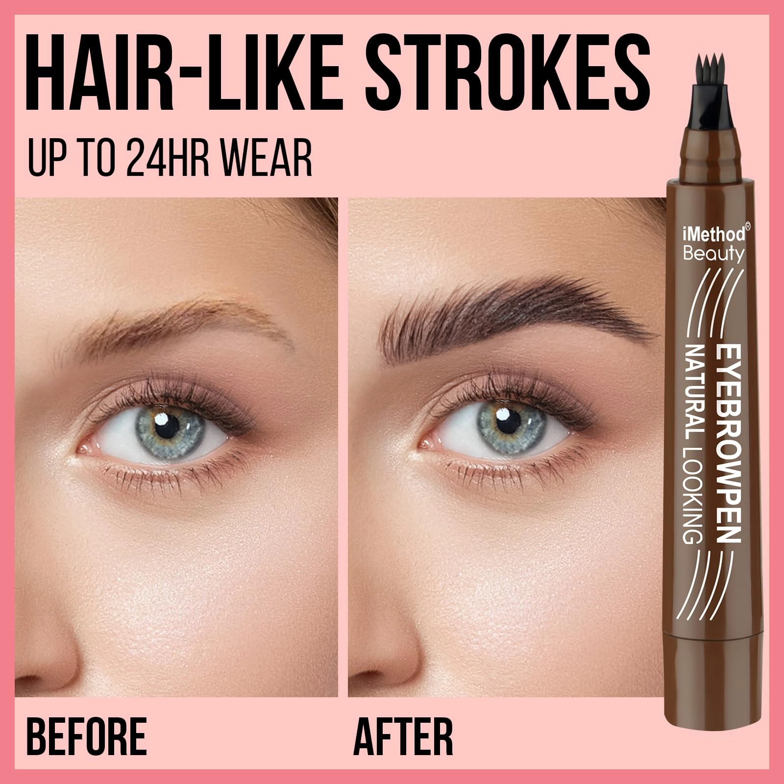 iMethod Microblading Eyebrow Pen - Eyebrow Pencil Magical Upgraded Eye Brow Pencils for Women with 4 Fork Tip & Spoolie Brush for Natural-Looking Hair-Like Defined Brows, Last All-Day, Dark Brown