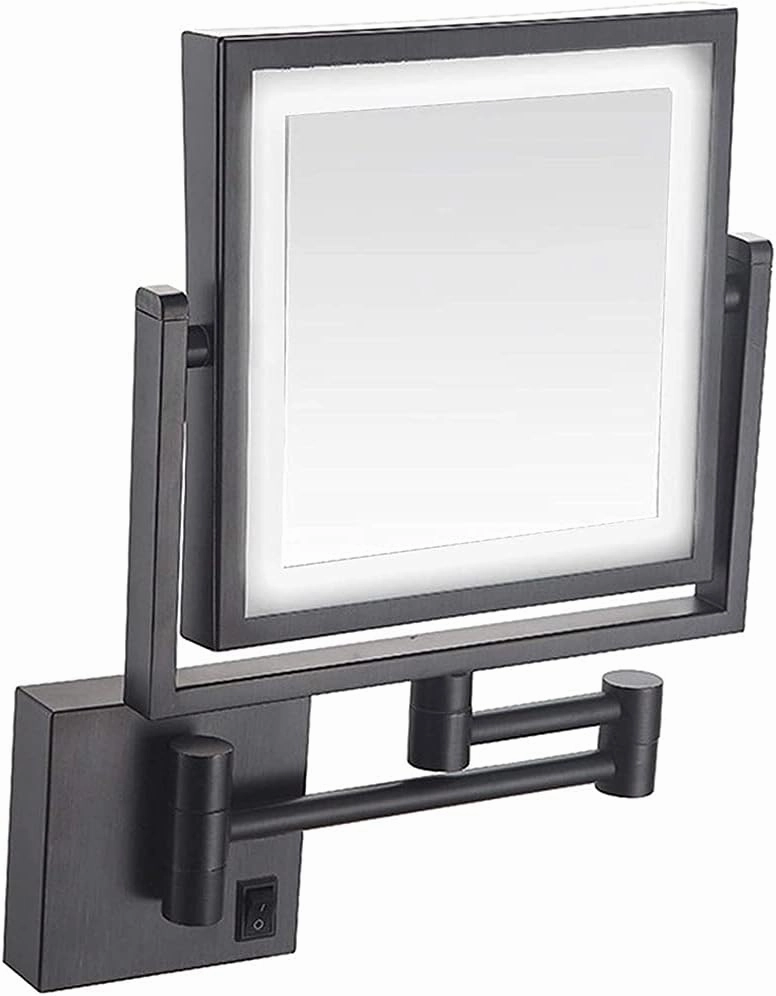 inBEKEA LED Wall Mount Makeup Mirror with 1X/3X Magnification, 8'' Double Sided 360° Swivel Vanity Mirror with 11" Extension for Bathroom/Bedroom, USB Rechargeable, Matte Black