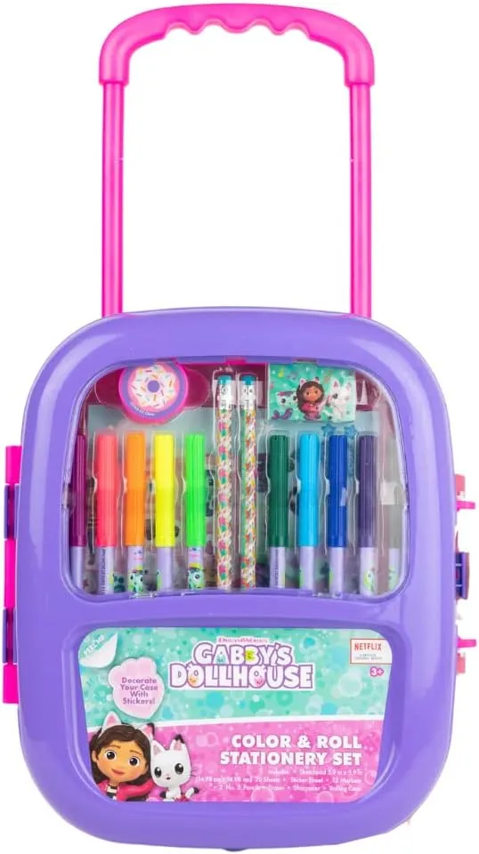 Innovative Designs Gabby’s Dollhouse Color and Roll Activity Set with Carrying Case, Stickers, & Art Supplies