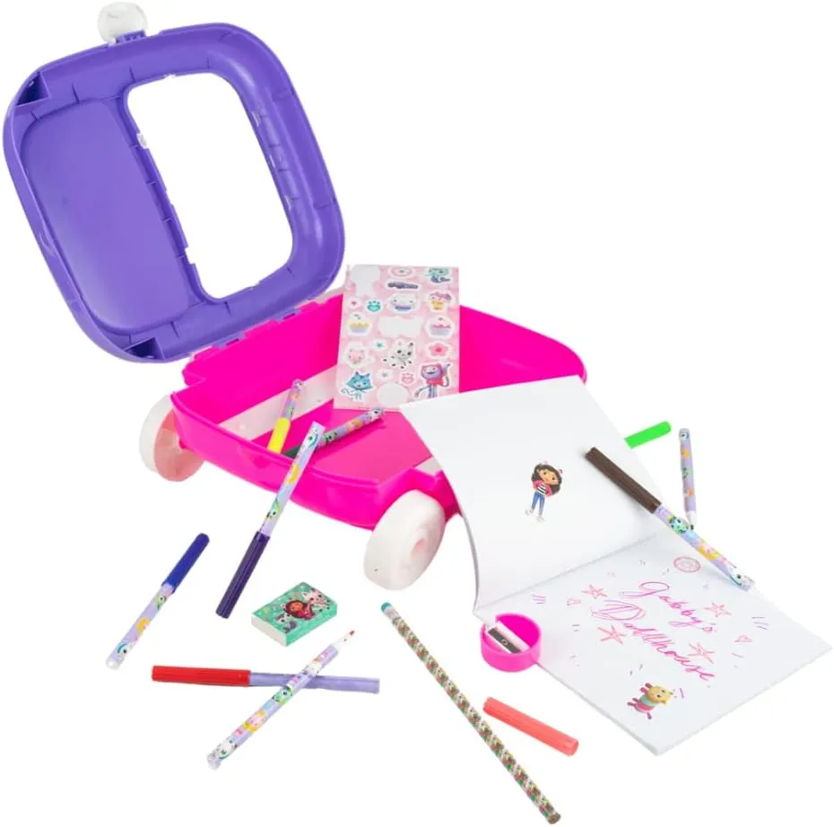 Innovative Designs Gabby’s Dollhouse Color and Roll Activity Set with Carrying Case, Stickers, & Art Supplies