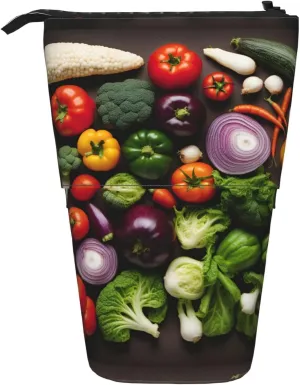 Introduction of Various Vegetables Multi Functional Pencil case, Storage Bag, Makeup Bag, Suitable for Office and Daily Carrying, Black, One Size, Coin Pouch