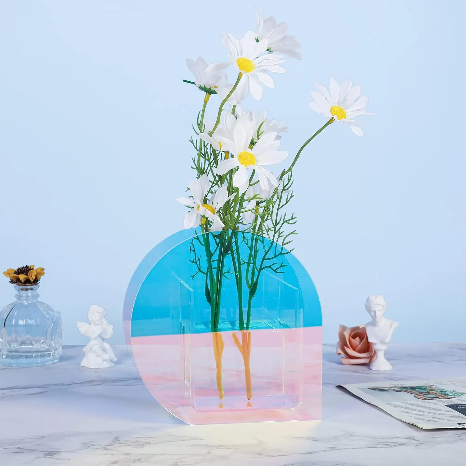 Iridescent Acrylic Flower Vase Modern 6.3 Inch Mini Flowers Vase Decor for Hotel Wedding Make-up Brushes Organizer Pencils Holder Home Office