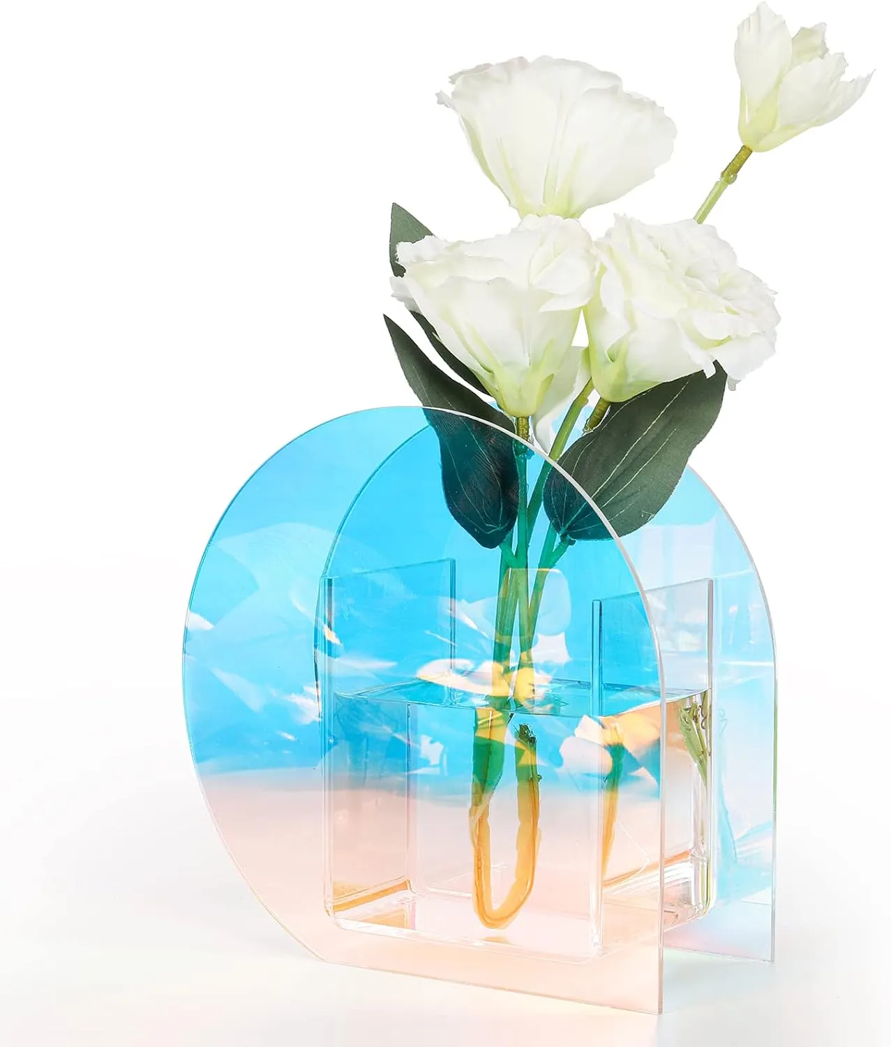 Iridescent Acrylic Flower Vase Modern 6.3 Inch Mini Flowers Vase Decor for Hotel Wedding Make-up Brushes Organizer Pencils Holder Home Office