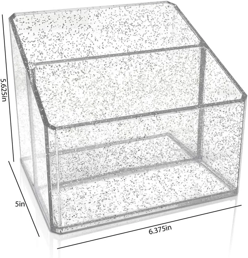 Isaac Jacobs Clear Acrylic 2-Section Organizer, Remote Holder & Multi-Functional Makeup, Brush, Pen & Pencil Storage Solution, for The Home, Bathroom, Office, Child’s Desk (2-Section, Silver Glitter)