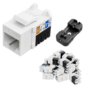 iwillink 10Gbps Cat6A Keystone Jack 25-Pack, RJ45 Keystone Jacks 90-Degree, Ethernet Keystone Jacks with Keystone Punch-Down Stand, White