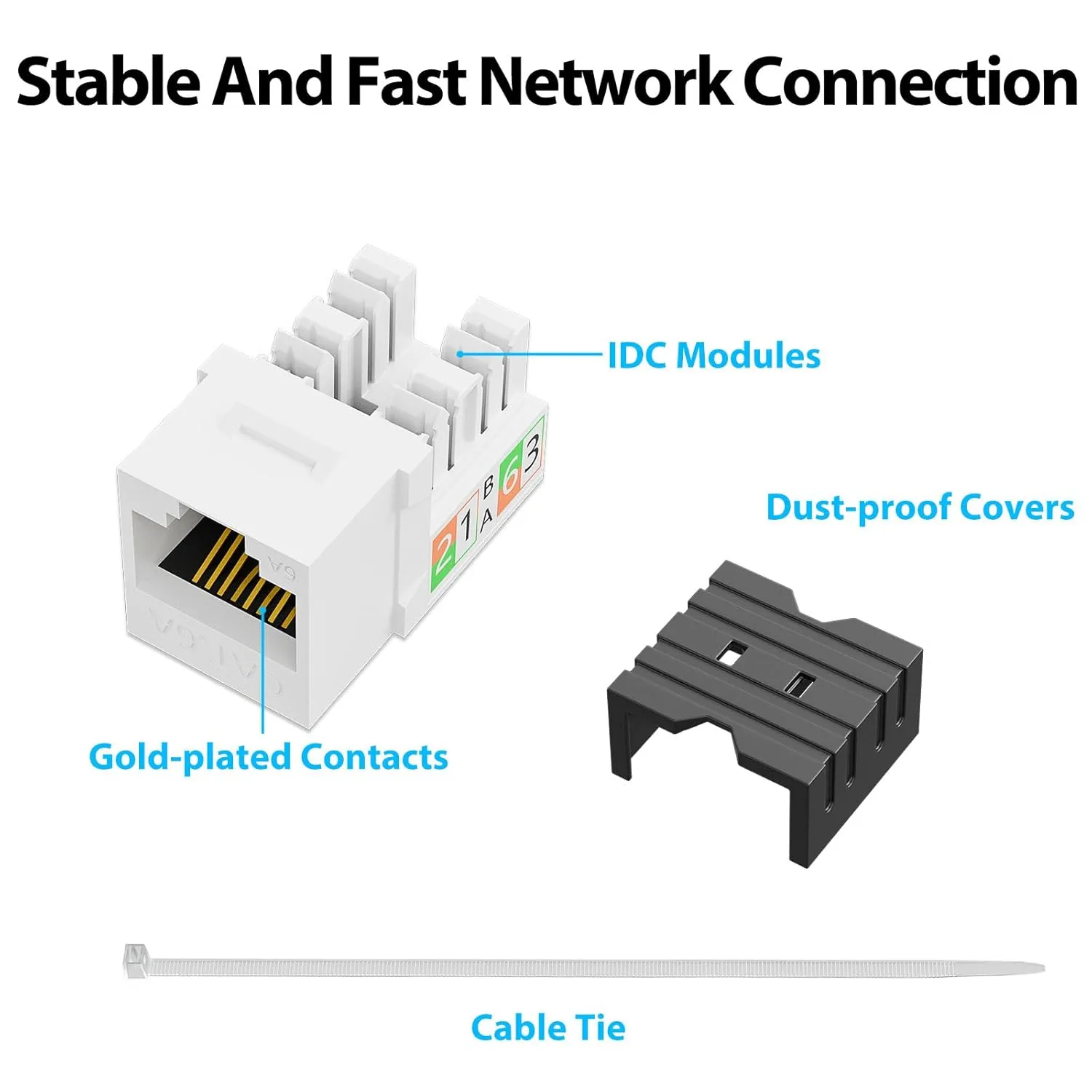 iwillink 10Gbps Cat6A Keystone Jack 25-Pack, RJ45 Keystone Jacks 90-Degree, Ethernet Keystone Jacks with Keystone Punch-Down Stand, White
