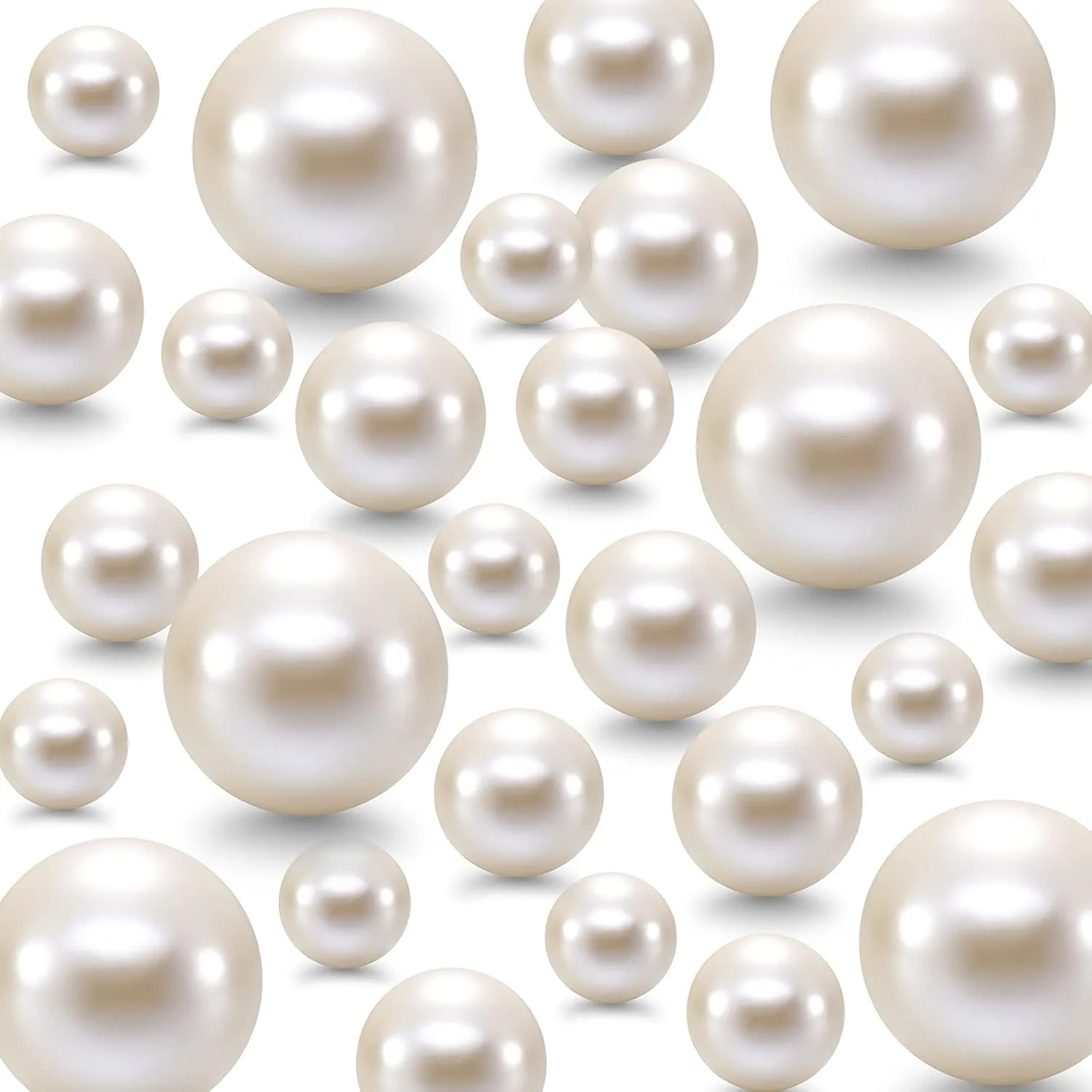 Jadive 200 Pieces Pearl Beads for Vase Filler Centerpieces, No Holes Pearl Makeup Beads for Wedding Holiday Party Home Brushes Holder Decor, 10/14/20/30 mm(White)