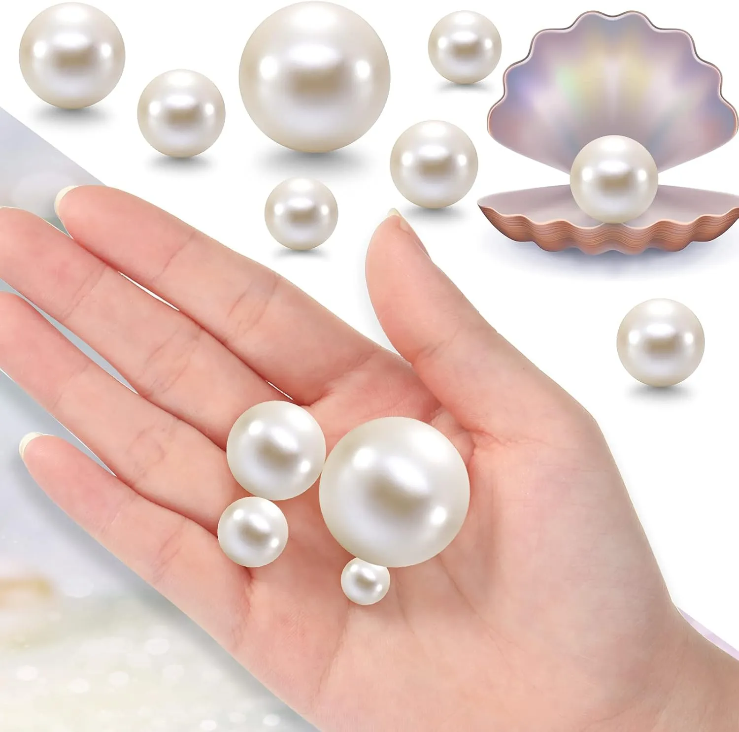 Jadive 200 Pieces Pearl Beads for Vase Filler Centerpieces, No Holes Pearl Makeup Beads for Wedding Holiday Party Home Brushes Holder Decor, 10/14/20/30 mm(White)