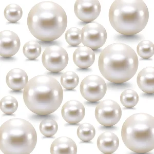 Jadive 200 Pieces Pearl Beads for Vase Filler Centerpieces, No Holes Pearl Makeup Beads for Wedding Holiday Party Home Brushes Holder Decor, 10/14/20/30 mm(White)