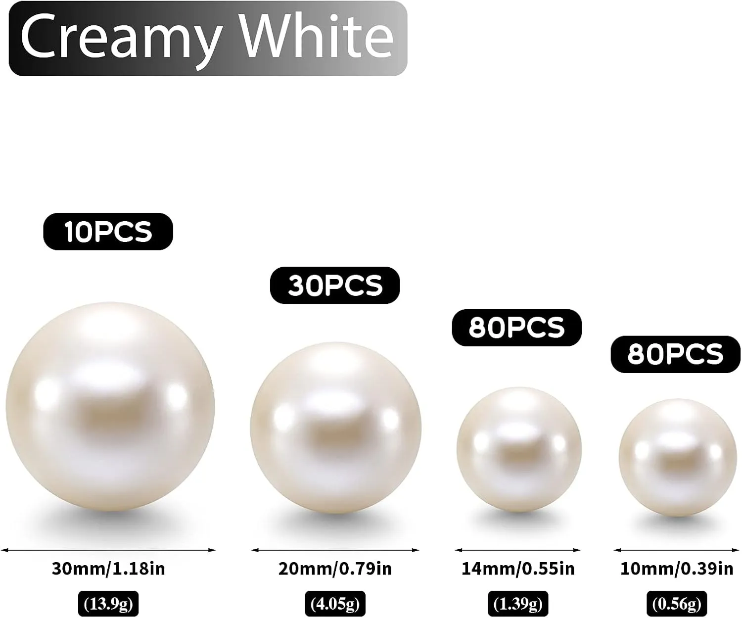 Jadive 200 Pieces Pearl Beads for Vase Filler Centerpieces, No Holes Pearl Makeup Beads for Wedding Holiday Party Home Brushes Holder Decor, 10/14/20/30 mm(White)
