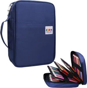 JAKAGO 220 Slots Colored Pencil Case Large Capacity Pen Holder for Artist Painter Zipper Organizer Bag for Marker Highlighter Storage Case for Office Sketch Travel Supplies (Blue)