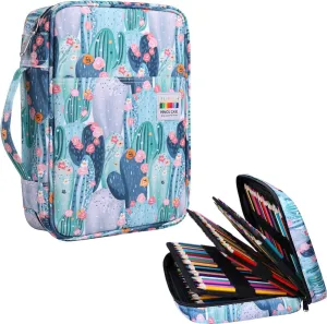 JAKAGO 220 Slots Colored Pencil Case Large Capacity Pen Holder for Artist Painter Zipper Organizer Bag for Marker Highlighter Storage Case for Office Sketch Travel Supplies (Cactus)