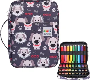 JAKAGO 220 Slots Colored Pencil Case Large Capacity Pen Holder for Artist Painter Zipper Organizer Bag for Marker Highlighter Storage Case for Office Sketch Travel Supplies (Dog)