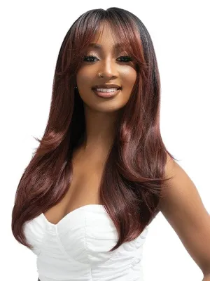 Janet Collection melt VEIL BANG HD 360 HUMAN HAIR BLEND PRIME UNIMIX Hand-Tied 13X6 Frontal with HD 360 Glueless Transparent Lace BATA Wig (COLOR #DR GINGER)