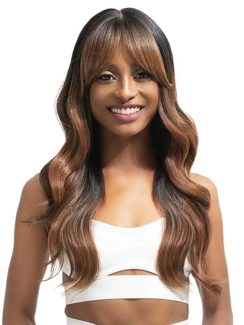 Janet Collection melt VEIL BANG HD 360 HUMAN HAIR BLEND PRIME UNIMIX Hand-Tied 13X6 Frontal with HD 360 Glueless Transparent Lace FUJU Wig (COLOR #1B)