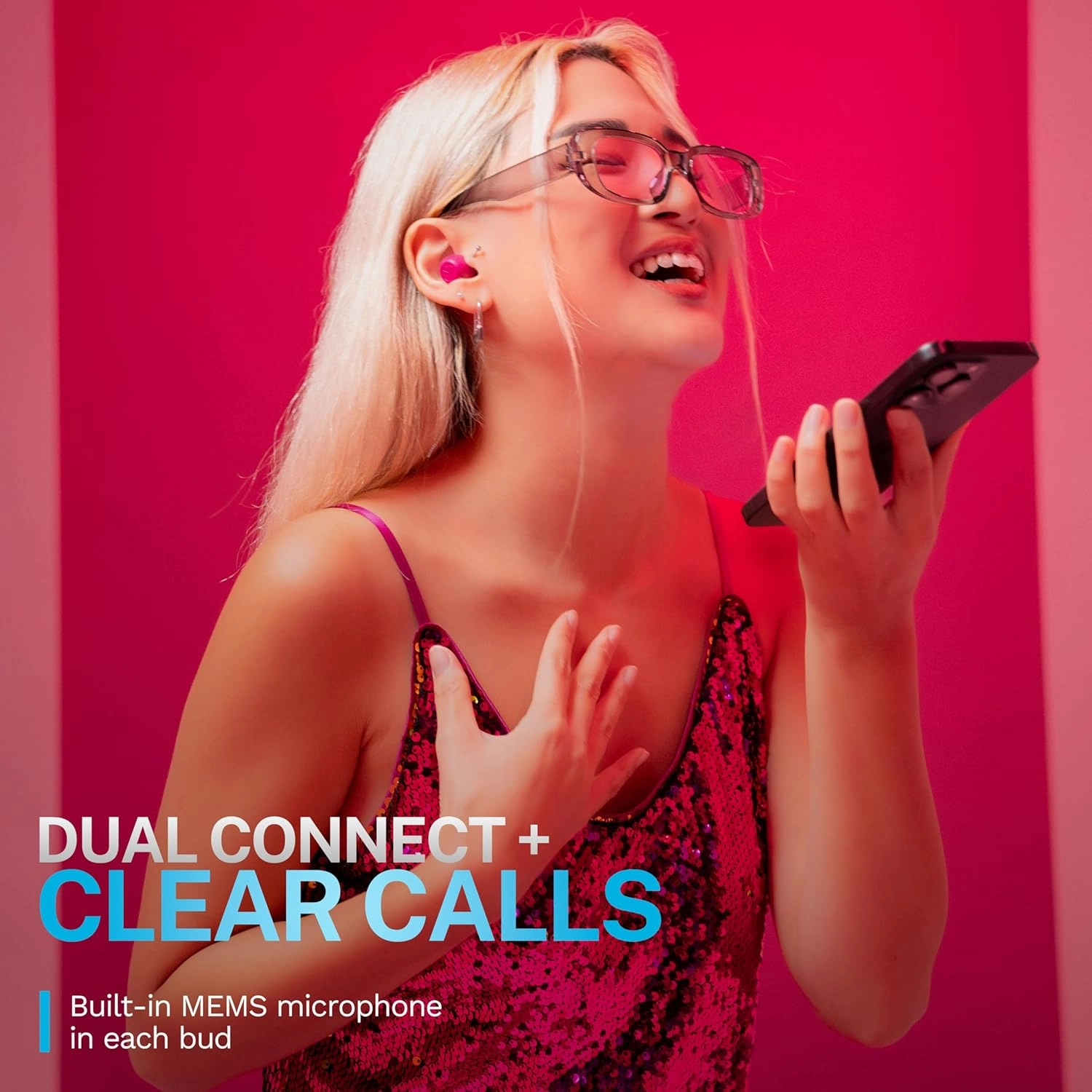 JLab Go Pop ANC True Wireless Earbuds & Charging Case, Fuchsia, Active Noise Cancelling, 10mm Drivers, Dual Connect, Customize Your Sound with App, Be Aware Mode, Compact Fit, Google Fast Pair