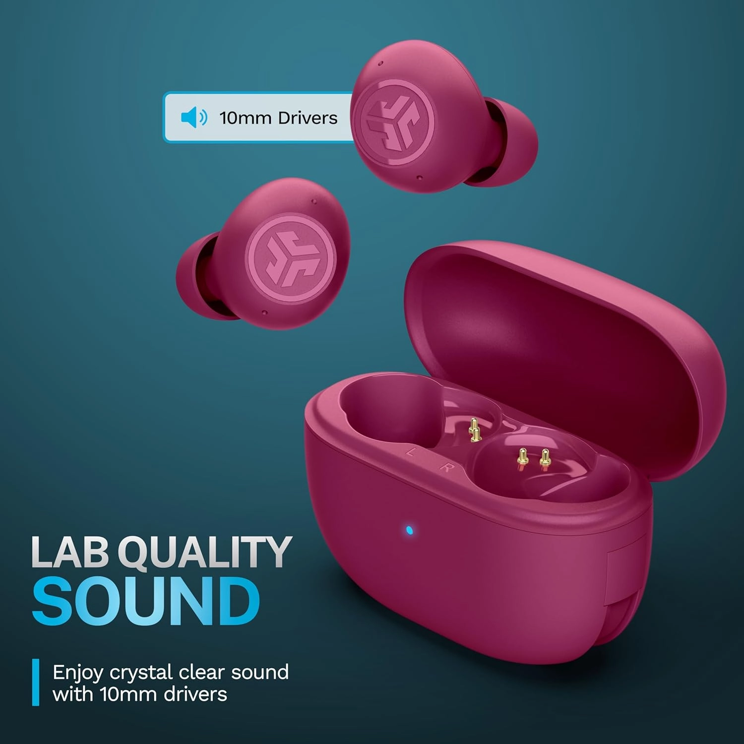JLab Go Pop ANC True Wireless Earbuds & Charging Case, Fuchsia, Active Noise Cancelling, 10mm Drivers, Dual Connect, Customize Your Sound with App, Be Aware Mode, Compact Fit, Google Fast Pair