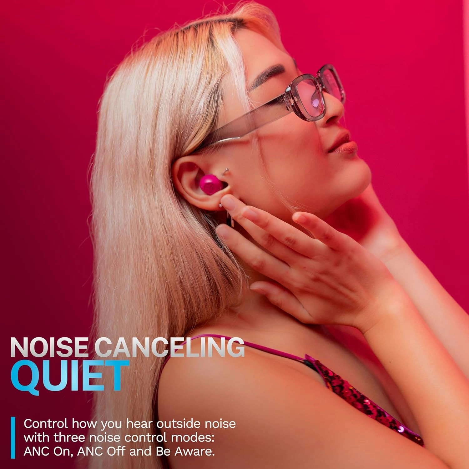 JLab Go Pop ANC True Wireless Earbuds & Charging Case, Fuchsia, Active Noise Cancelling, 10mm Drivers, Dual Connect, Customize Your Sound with App, Be Aware Mode, Compact Fit, Google Fast Pair