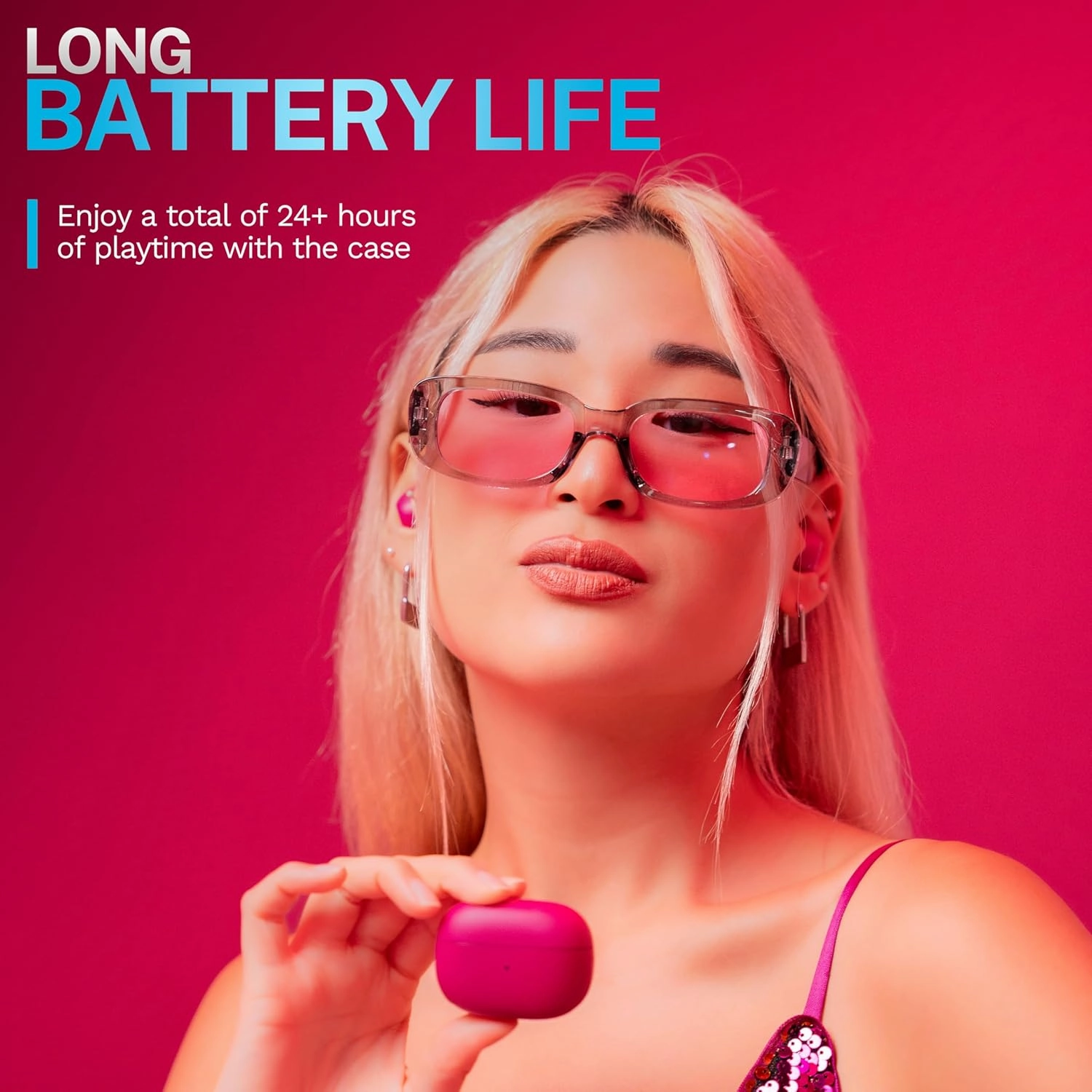 JLab Go Pop ANC True Wireless Earbuds & Charging Case, Fuchsia, Active Noise Cancelling, 10mm Drivers, Dual Connect, Customize Your Sound with App, Be Aware Mode, Compact Fit, Google Fast Pair