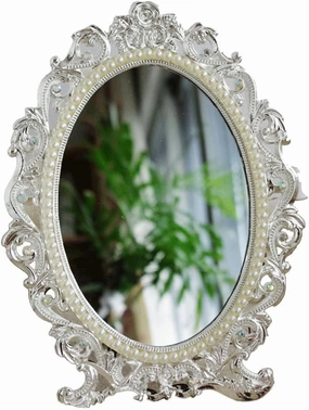 JSEIAJB European Classical Retro Bronze Table Mirrors Desktop Table Mirrorss Makeup Mirrors Female Household(17 * 23cm)