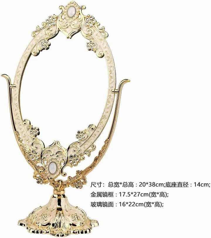 JSEIAJB European Metal Mirrors Desktop Large Double-Sided Makeup Mirrors Retro Princess Mirrors