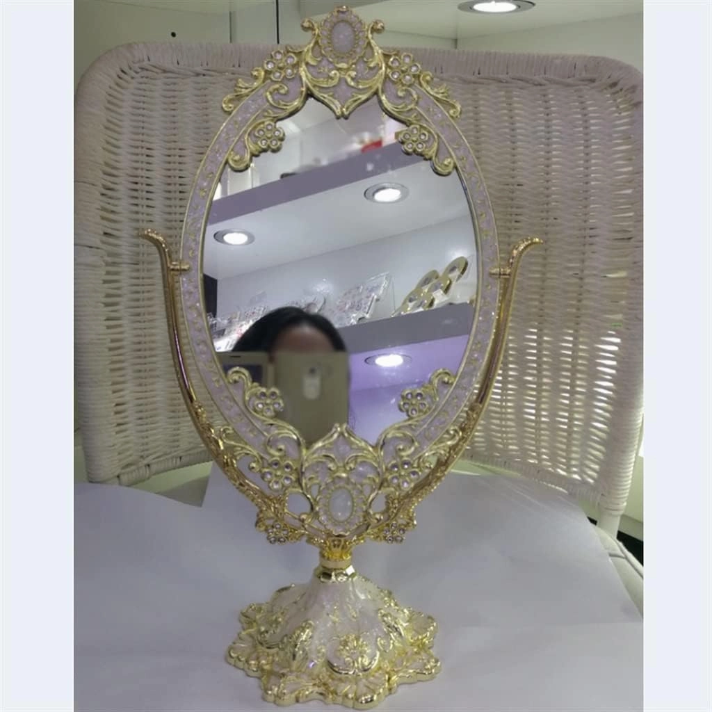 JSEIAJB European Metal Mirrors Desktop Large Double-Sided Makeup Mirrors Retro Princess Mirrors