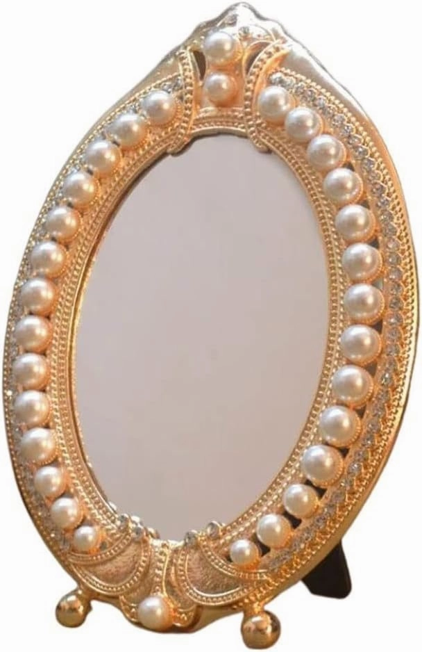 JSEIAJB Pearl Silver Mirrors Desktop Dressing Mirrors Makeup Mirrors European Table Mirrors Wedding Table Cabinet Mirrors