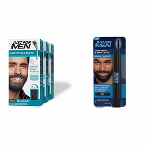 Just For Men Mustache & Beard, Real Black, M-55, Pack of 3   Just for Men 1-Day Beard & Brow Color, Temporary Color for Beard and Eyebrows, Up to 30 Applications, Black