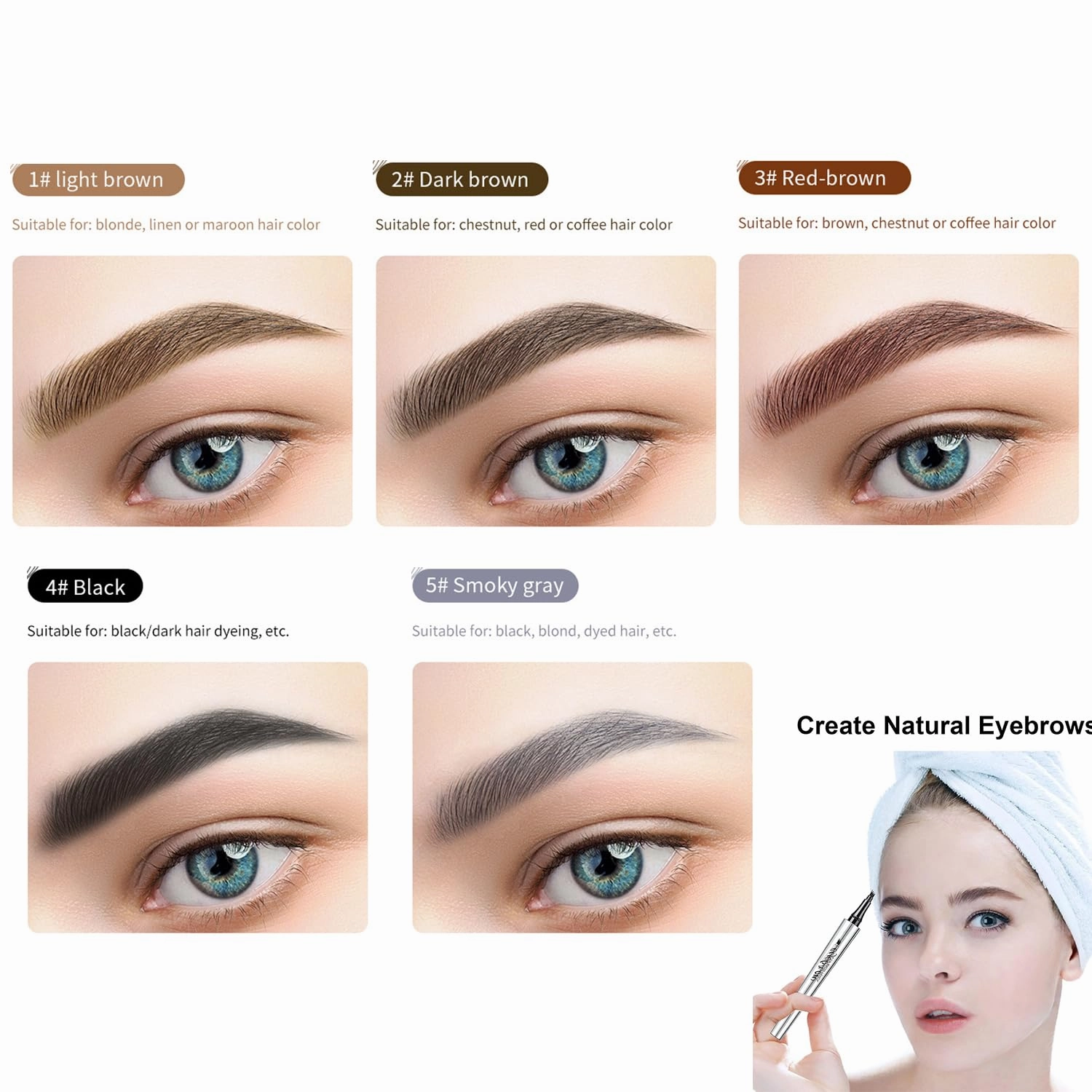 Kaberryfls Waterproof Natural Eyebrow Pen, 3D Waterproof Microblading Eyebrow Pen Kaberryfls, Kaberryfls Eyebrow Pencil, Kaberryfls Eye Brow Pencil 4 Tipped Precise Brow Pen (#1#2)