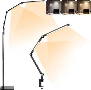 Kalolary 2 in 1 Dual Light Sources Floor Lamp 3000-6000K Adjustable Brightness LED Reading Lamp with Phone Holder and Desk Clip Esthetician Lash Light for Tattoo, Nails, Beauty, Study