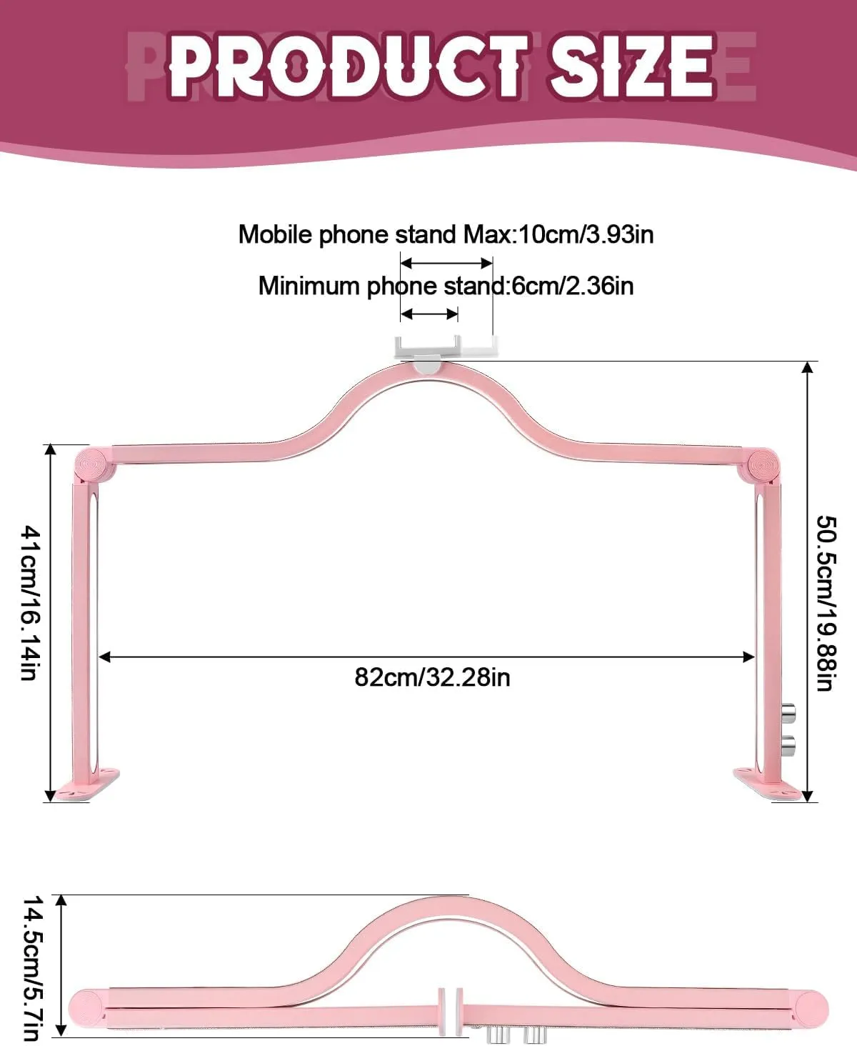 Kalolary Half Moon Light for Nail Desk, Foldable Arch Light Nail Techs Lamp with Phone Holder, 3000-6000K Brightness Adjustable LED Lash Light Lamp for Beauty, Eyelashes, Tattoos(Crystal Diamond),Pink