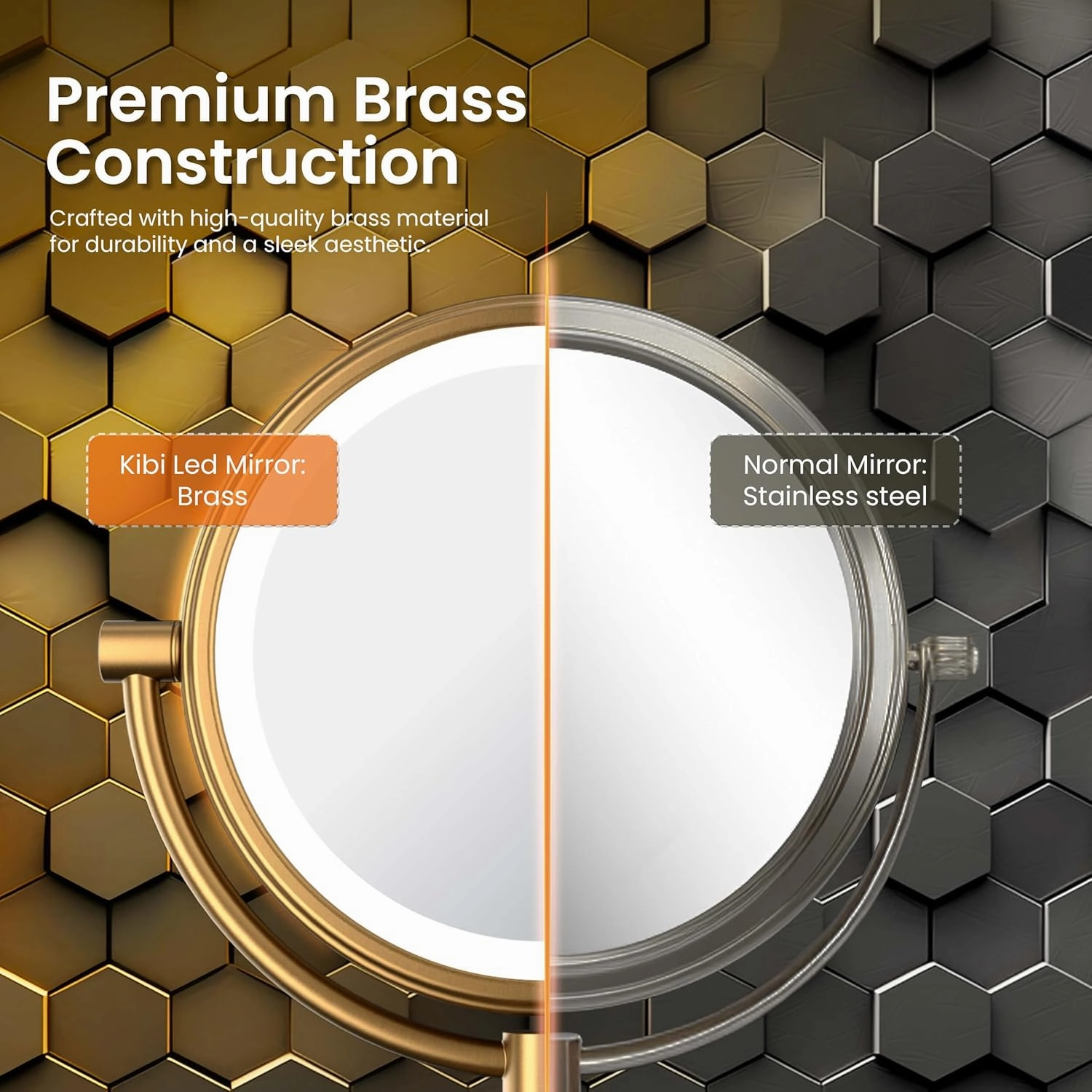 KIBI Circular Wall Mount Makeup Mirror with LED Lights, Dual-Sided 1x/5x Magnifying Mirror with Adjustable Arm, 360° Swivel, Solid Brass Construction for Durability and Style (Matte Black, KMM101)