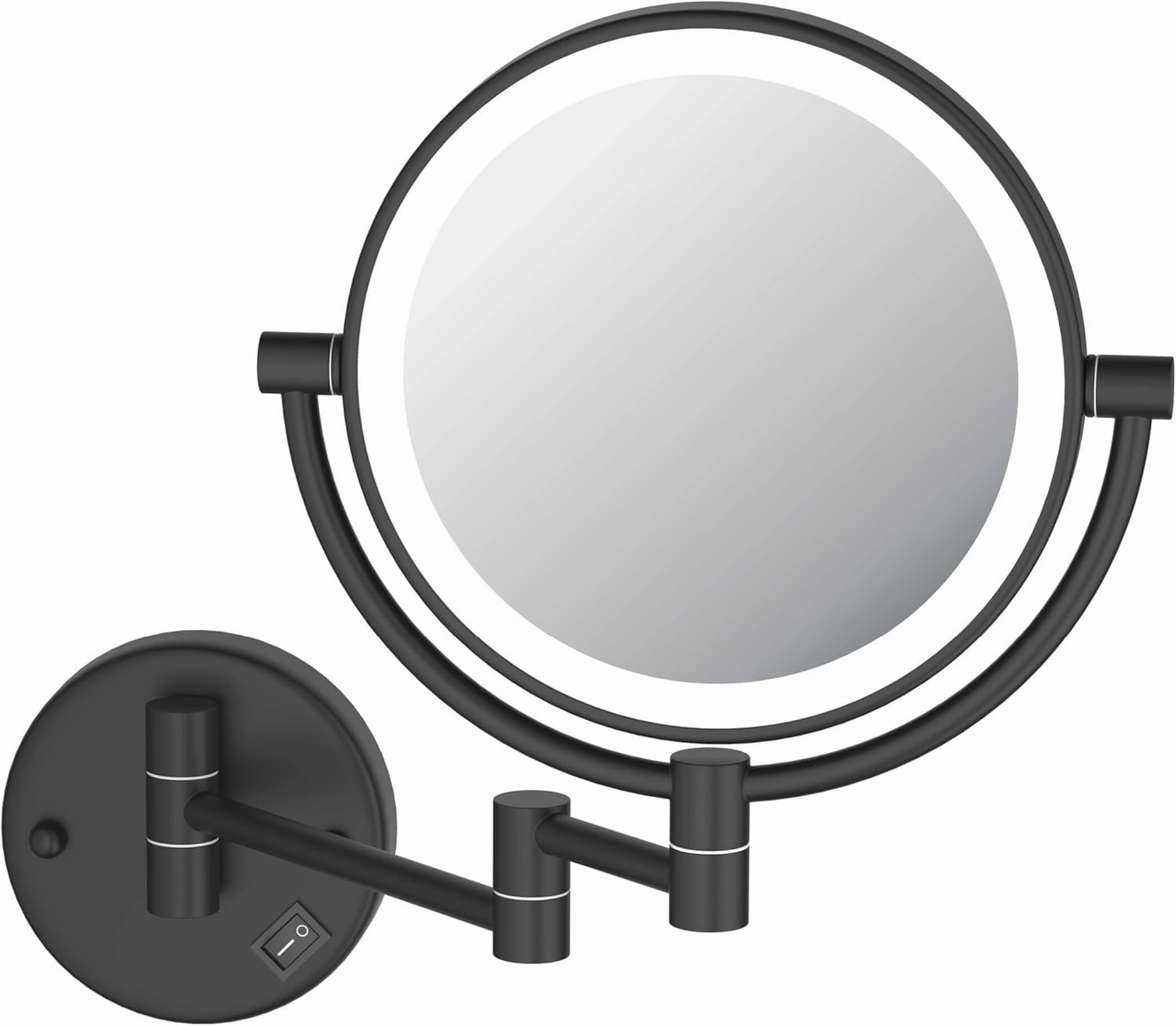KIBI Circular Wall Mount Makeup Mirror with LED Lights, Dual-Sided 1x/5x Magnifying Mirror with Adjustable Arm, 360° Swivel, Solid Brass Construction for Durability and Style (Matte Black, KMM101)