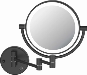 KIBI Circular Wall Mount Makeup Mirror with LED Lights, Dual-Sided 1x/5x Magnifying Mirror with Adjustable Arm, 360° Swivel, Solid Brass Construction for Durability and Style (Matte Black, KMM101)