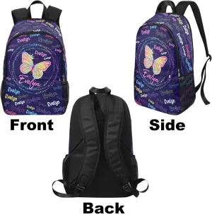 Kid's Backpack with Lunch Bag Box Pencil Pouch for Girls Butterfly Personalized Multi Name School Bag for Daughter Granddaughter 3 in 1 Bookbags Set Schoolbag for School Season