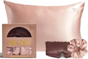 Kitsch Night time Renewal 3PC Sleep Set - Satin Pillowcase with Zipper for Hair & Skin - Softer Than Silk, Queen/Standard Size with Satin Pillow Scrunchie No-Damage Hair Tie and Satin Pillow Eye Mask