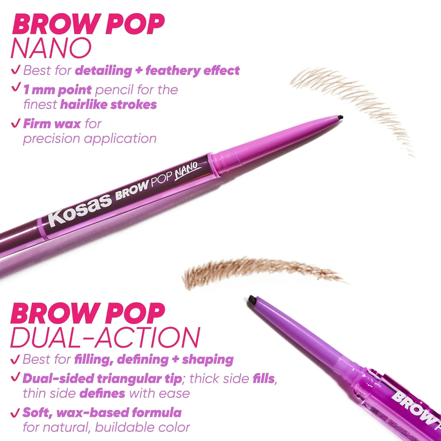 Kosas Brow Pop Nano - Ultra-Fine 1mm Brow Pencil Precision Tip - Natural-Looking Eyebrows with Finest Hairlike Stroke - All Day Wear, Hypoallergenic, Safe for Sensitive Skin - Dark Brown
