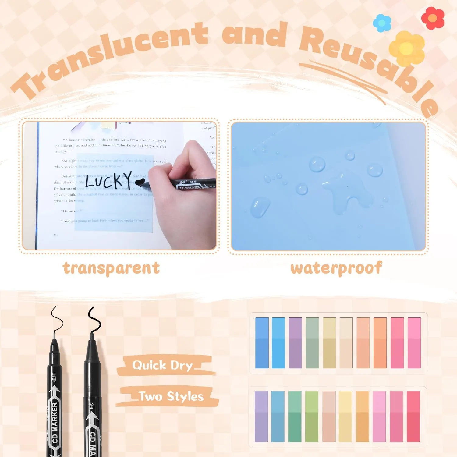KOUDGY 49Pcs Book Annotation Kit - Aesthetic Pencil Case Bag with Highlighters Gel Pens and Marker, 900 Sheets Transparent Index Tabs Sticky Notes Bible Study Supplies (Pink)