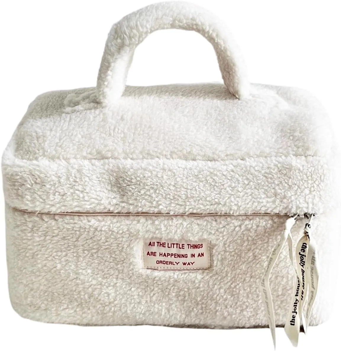 Large Capacity Fuzzy Makeup Bag Soft Plush Preppy Travel Cosmetic Bag Toiletry Bag Makeup Pouch for Teens Women Girls