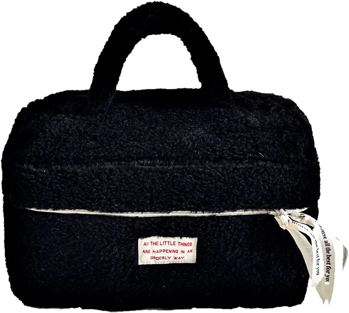 Large Capacity Fuzzy Makeup Bag Soft Plush Preppy Travel Cosmetic Bag Toiletry Bag Makeup Pouch for Teens Women Girls