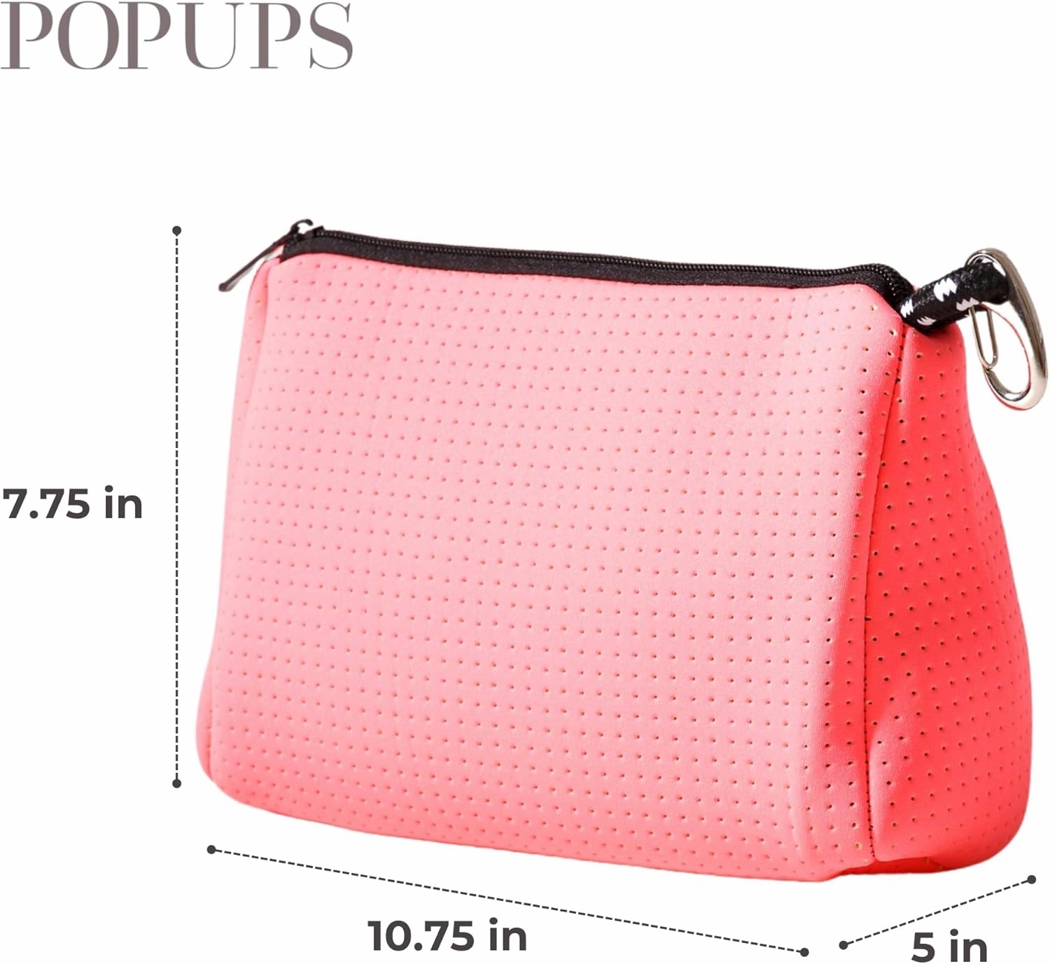 Large Makeup Bag with Zipper, Neon Pink - Waterproof Neoprene Cosmetic Bag 7.7 x 10.75 x 5 inches