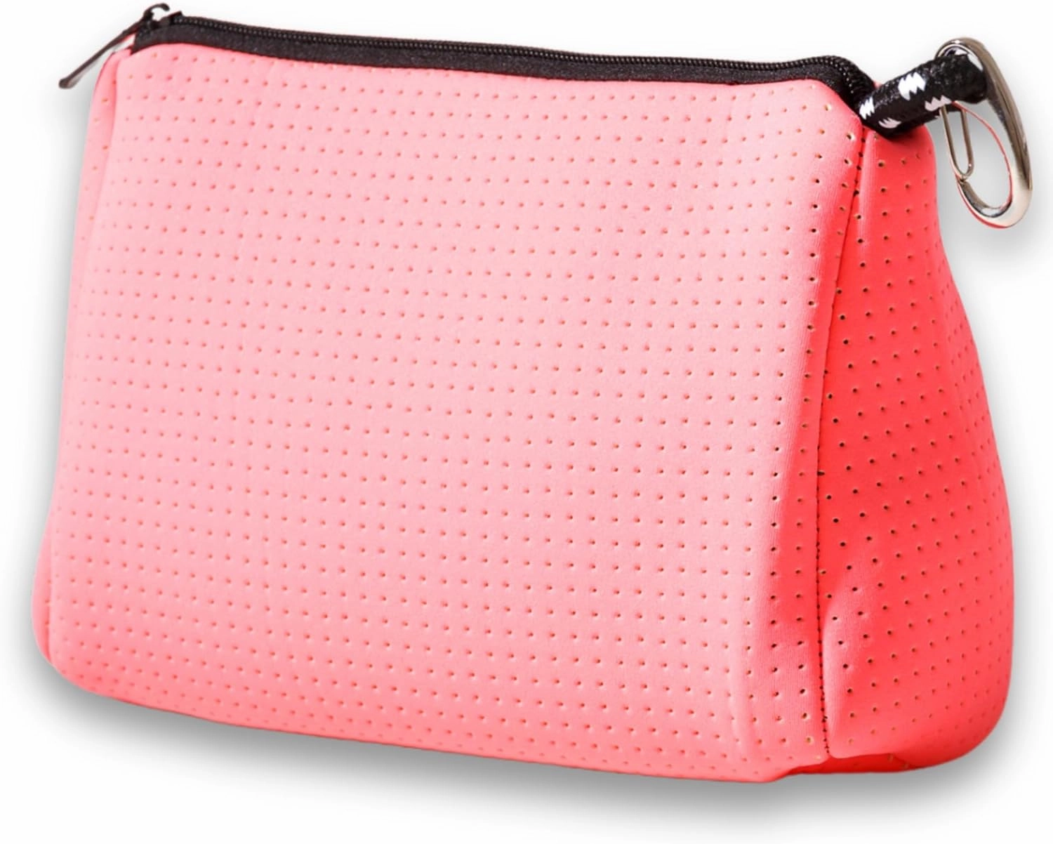 Large Makeup Bag with Zipper, Neon Pink - Waterproof Neoprene Cosmetic Bag 7.7 x 10.75 x 5 inches