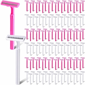 Lasnten 400 Pcs Disposable Razors Bulk Individually Wrapped Twin Blade Razors with Clear Safety Cap Stainless Steel for Women Men Hotel Shelter Homeless Nursing Home(White, Pink)